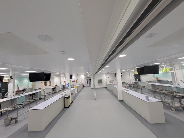 A view of the laboratory teaching areas on either side of the central aisle