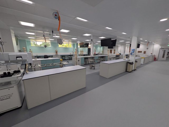 A wide view across the laboratory benches and shared demonstration screens
