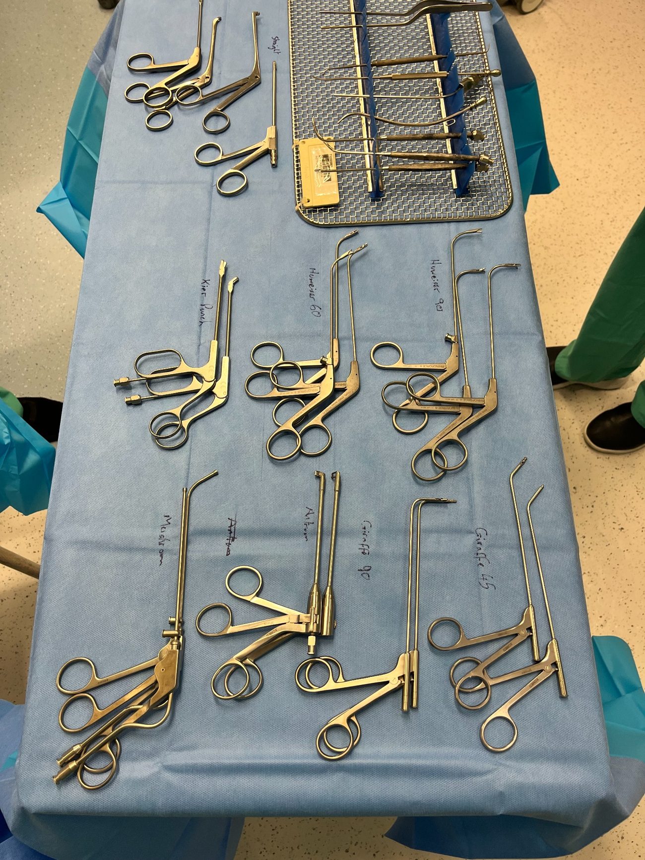 Sinus surgery instruments prepared for training